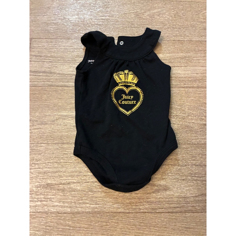 Juicy Couture Baby Girls Black Gold Heart Crown Bodysuit 6/9M RN130323